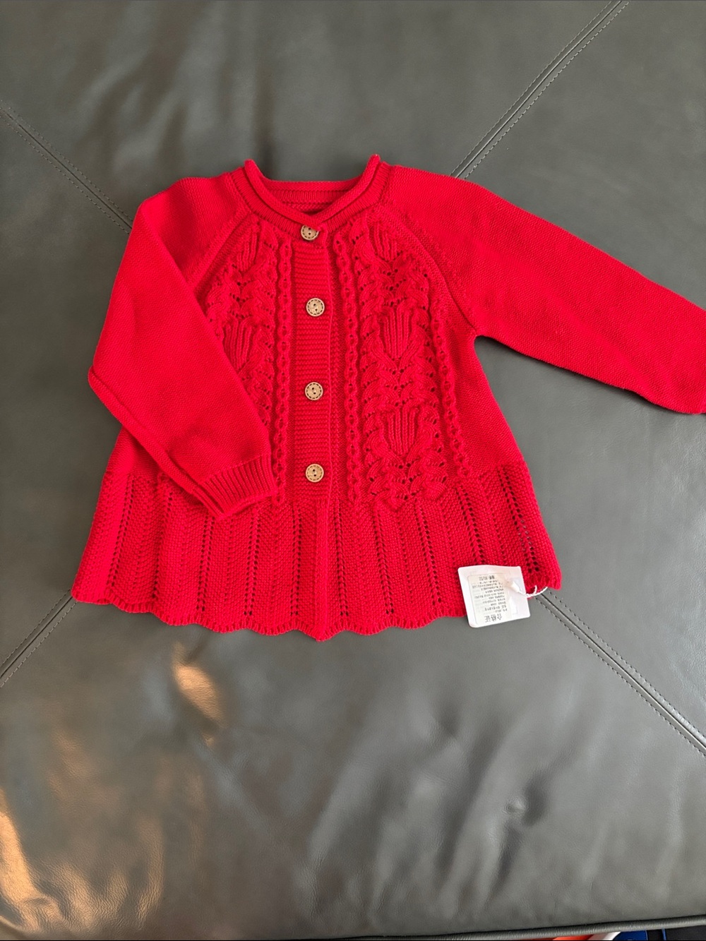 100% Cotton Red Knit Button-Front Baby Cardigan
